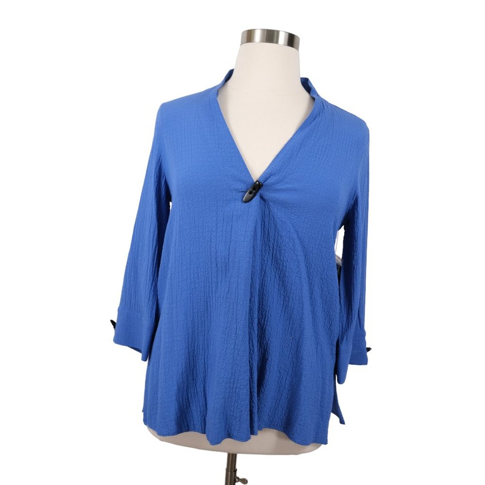 NWT Ali Miles Sz M Blue Tunic 3/4 Sleeve Blouse